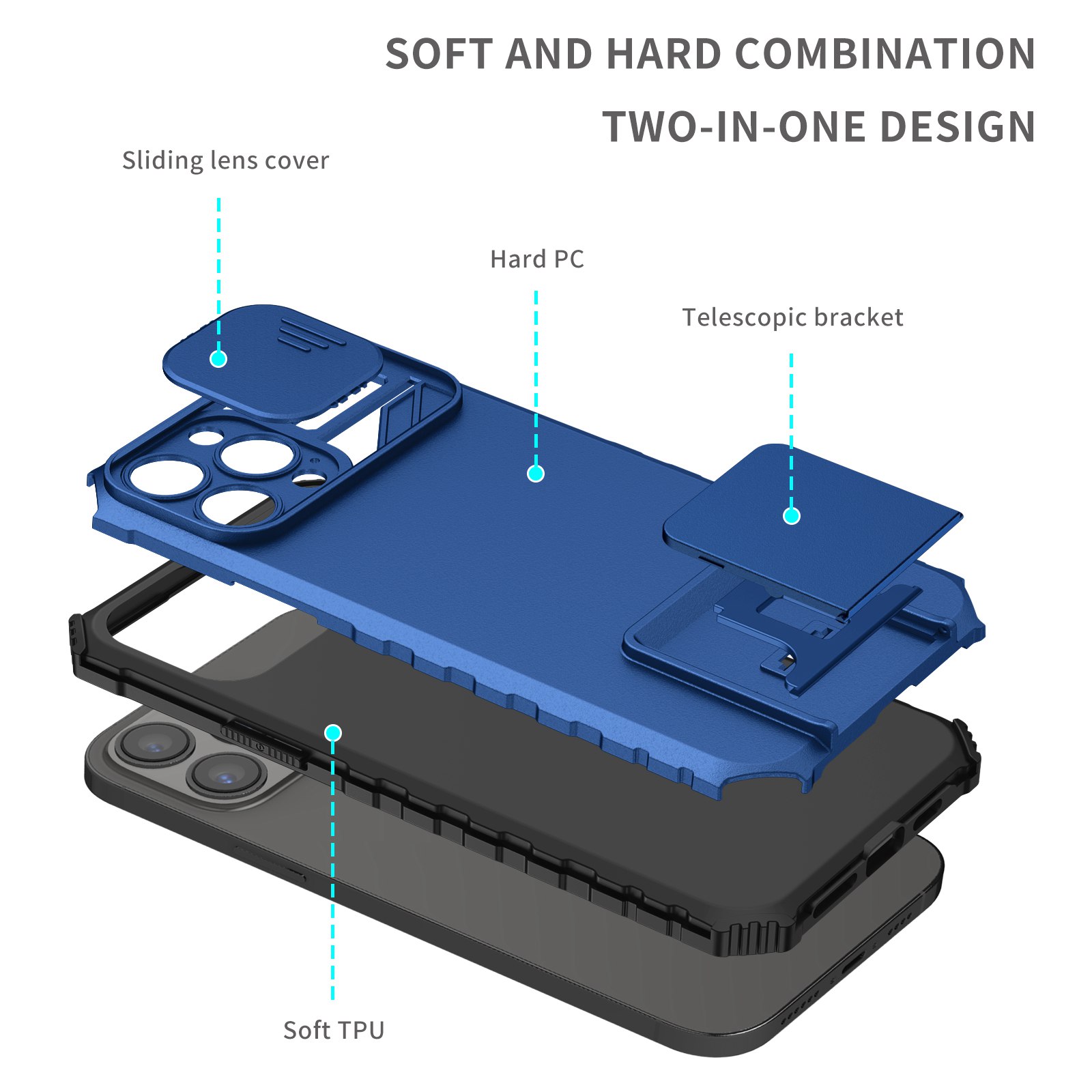 For Apple iPhone 14 Pro (6.1") Hybrid Hard Rubber Case w/ Stand & Camera Cover - Picture 13 of 17
