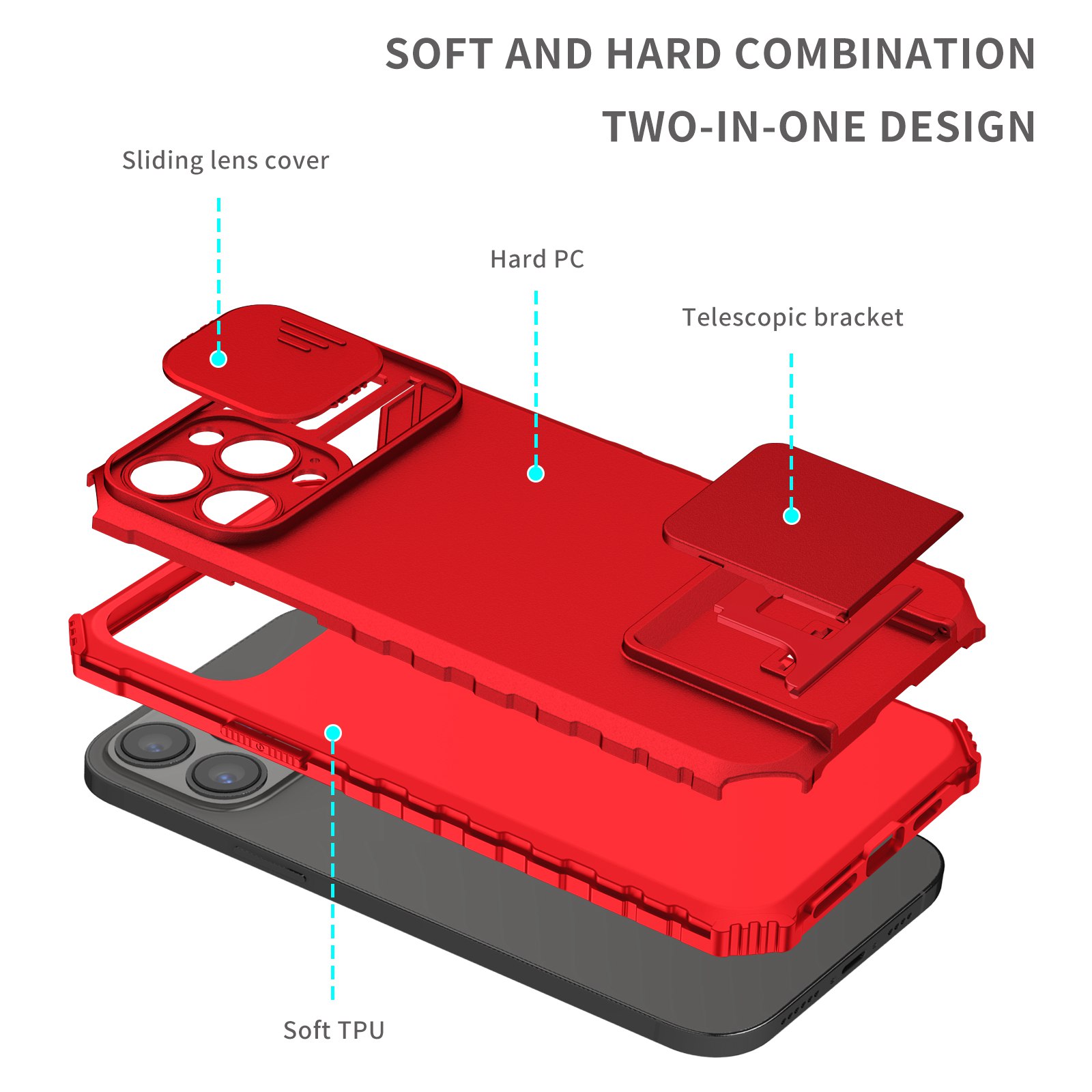 For Apple iPhone 14 Pro (6.1") Hybrid Hard Rubber Case w/ Stand & Camera Cover - Picture 17 of 17