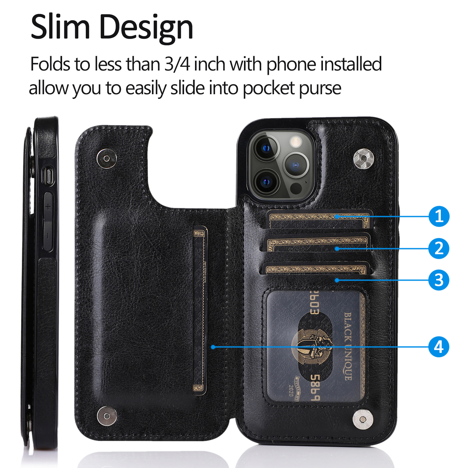 For Apple iPhone 14 Pro (6.1") Wallet Leather Card Back Storage Flip Case Cover - Photo 14 sur 97