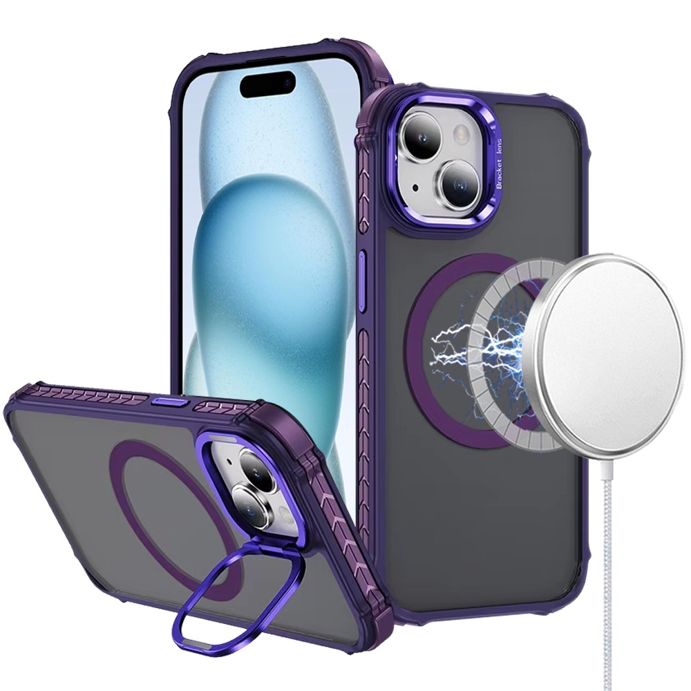 Für Apple iPhone 15 Metall Kamera Ständer, Kompatibel MagSafe Farbe Edge Case Hülle - Bild 32 von 53