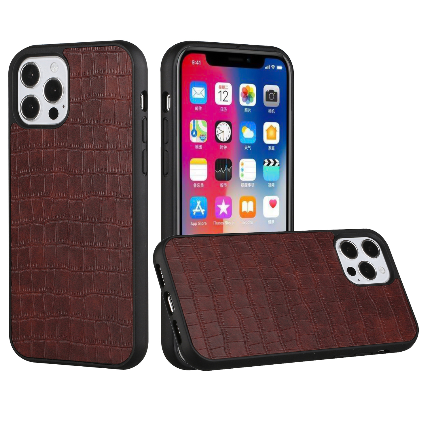 For Apple iPhone 15 Pro Max PU Leather Crocodile Design Hybrid Hard Case Cover - Picture 25 of 33