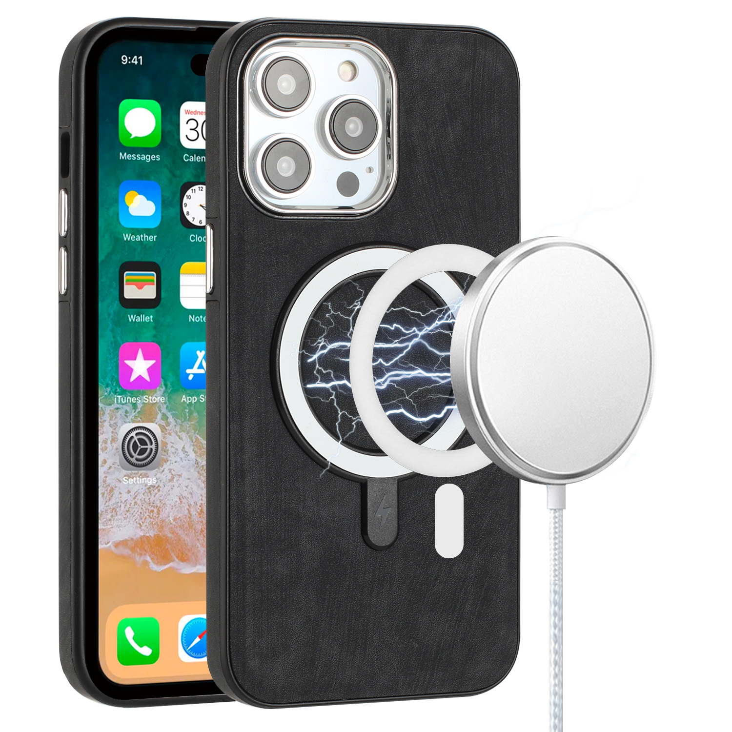 iPhoneアクセサリー IPhone 15 pro max case with magsafe For Apple iPhone 15 Pro Max Leather Hybrid Compatible with