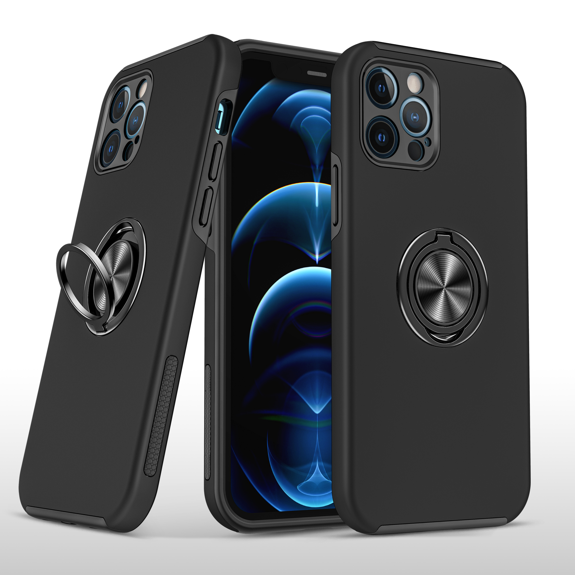 For Apple iPhone 15 Pro Hybrid Slim PC TPU Metal Invisible Ring Stand Case Cover