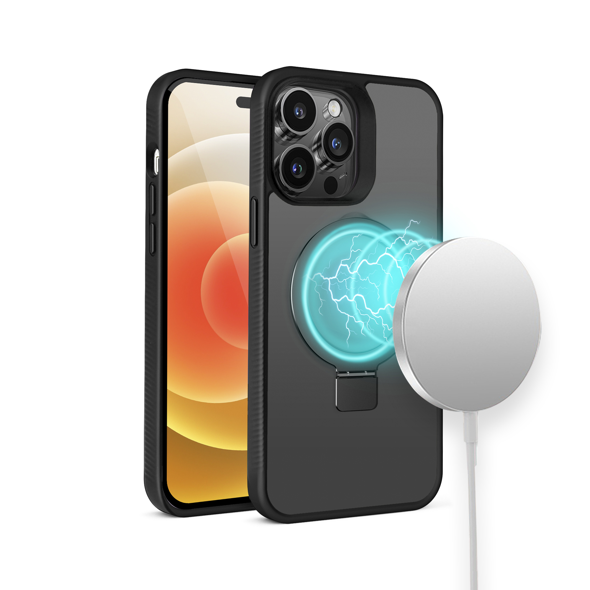 For Apple iPhone 16 (6.1") Magnetic Circle Kickstand Matte Skin Ring Case Cover - Picture 15 of 35