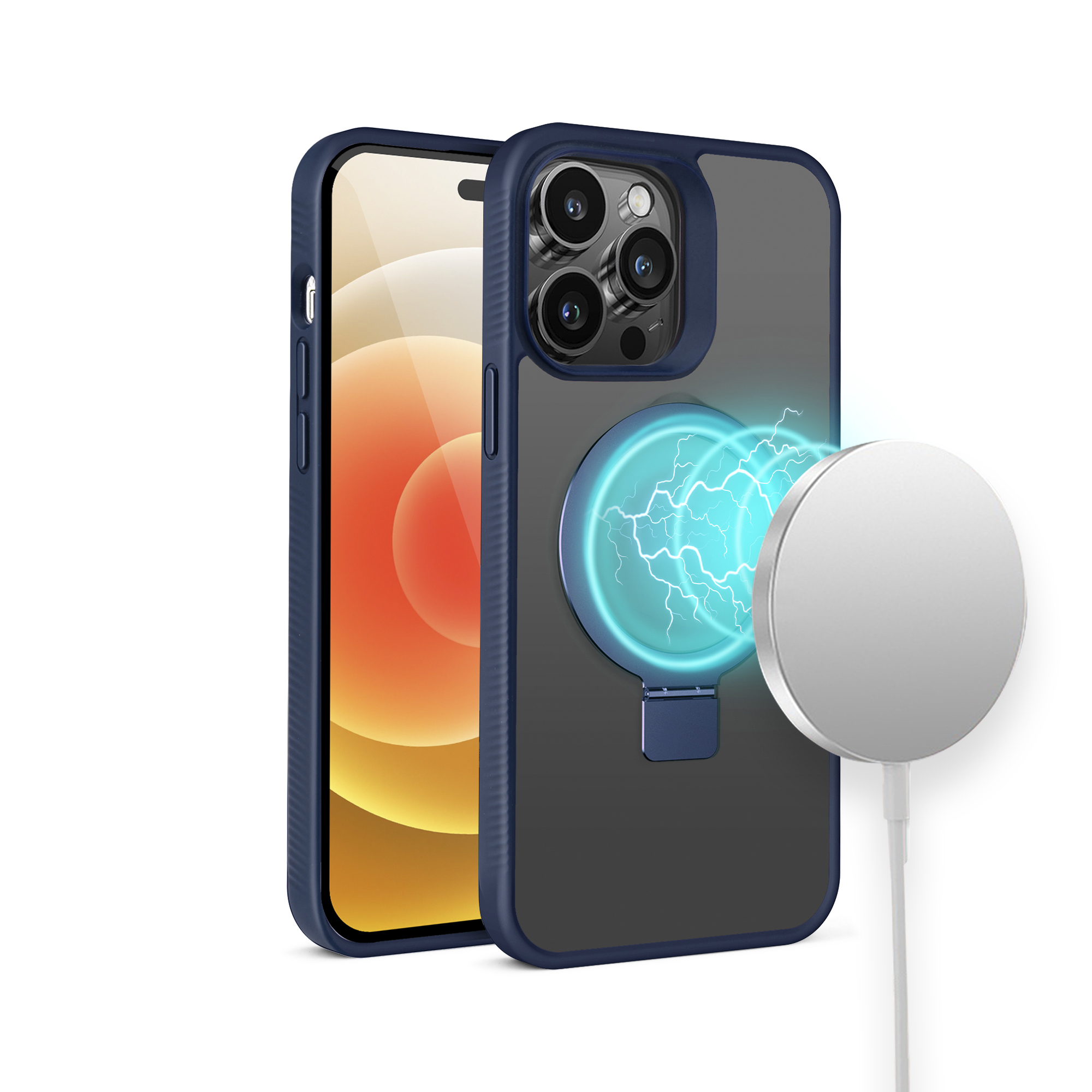 For Apple iPhone 16 (6.1") Magnetic Circle Kickstand Matte Skin Ring Case Cover - Picture 23 of 35