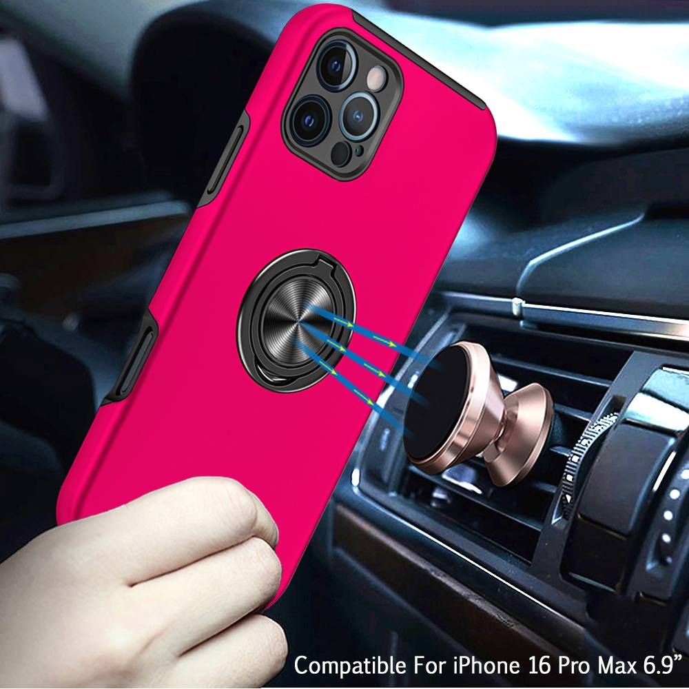 For Apple iPhone 16 (6.1") Hybrid with Metal Invisible Ring Stand Case Cover - Picture 80 of 91