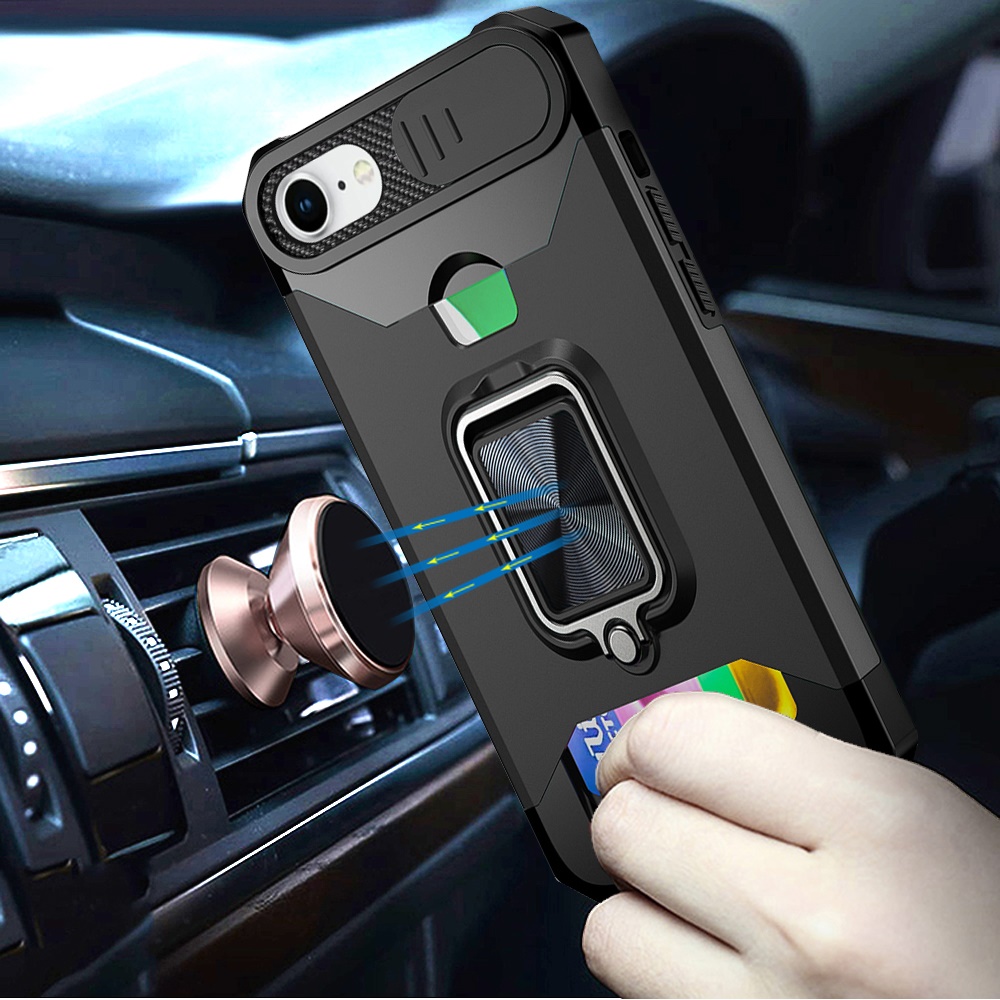 Para Apple iPhone 16e -E Edición Billetera Anillo Soporte, Cámara y Ranura para Tarjeta Estuche Cubierta - Imagen 12 de 42