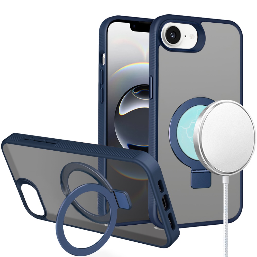 For Apple iPhone 16e Compatible w/ MagSafe Ring Kickstand Matte Skin Case Cover - Picture 24 of 54
