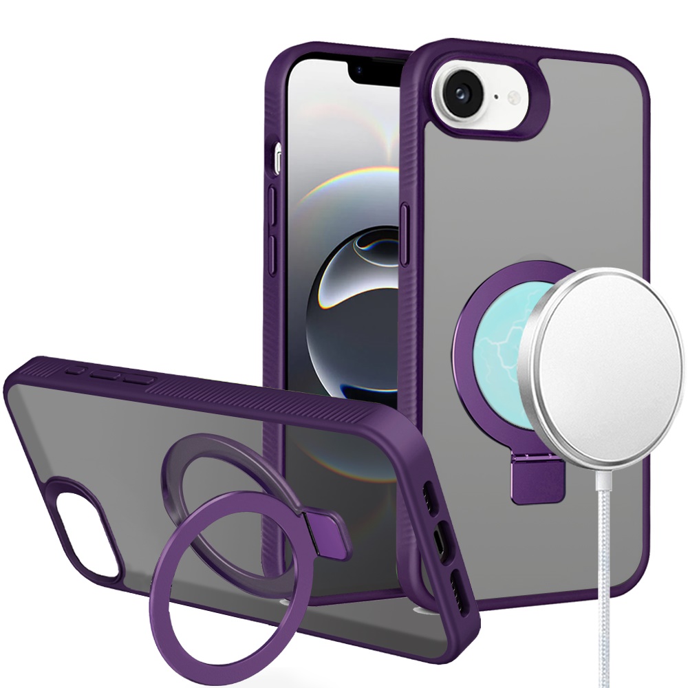 For Apple iPhone 16e Compatible w/ MagSafe Ring Kickstand Matte Skin Case Cover - Picture 46 of 54