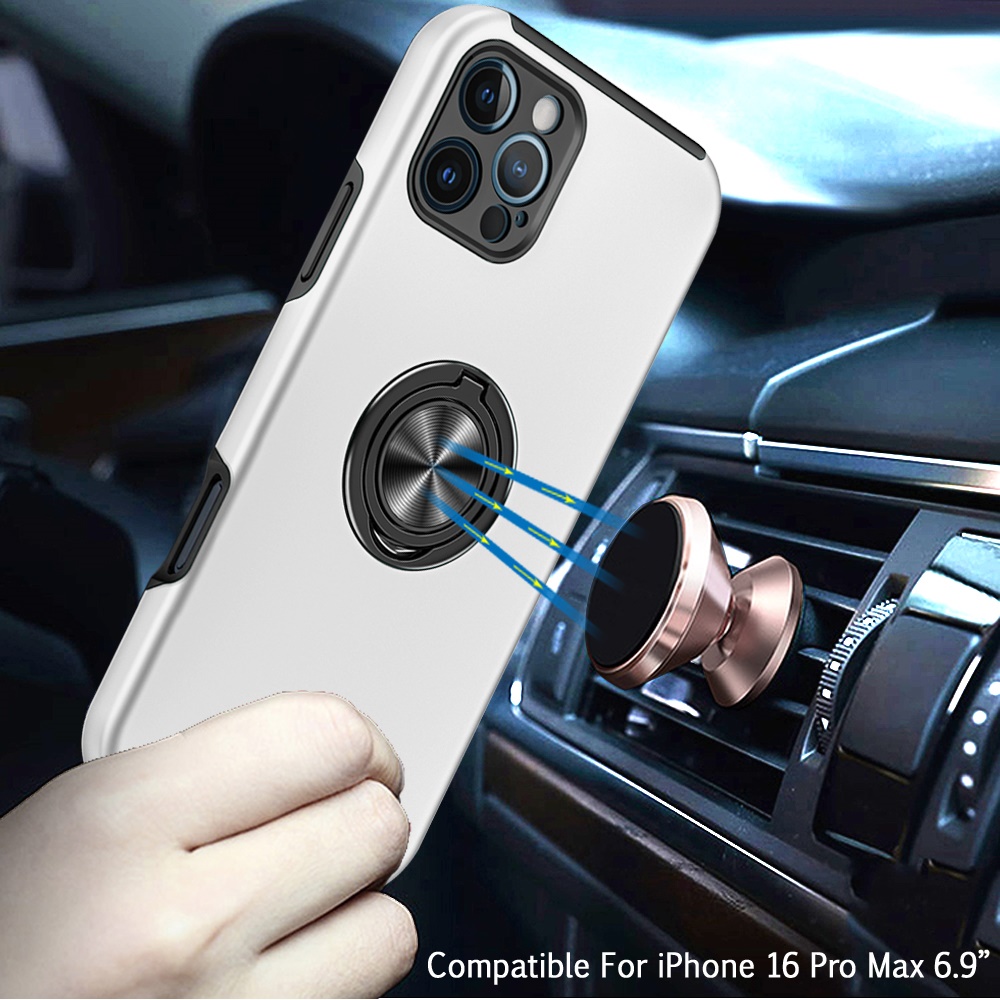For Apple iPhone 16 Pro Hybrid Slim with Metal Invisible Ring Stand Case Cover - Picture 44 of 91