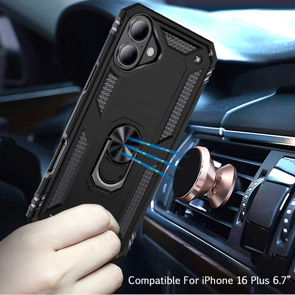 For Apple iPhone 16 Plus Armor Hybrid 360 Rotatable Ring Stand Holder Case Cover - Picture 12 of 48