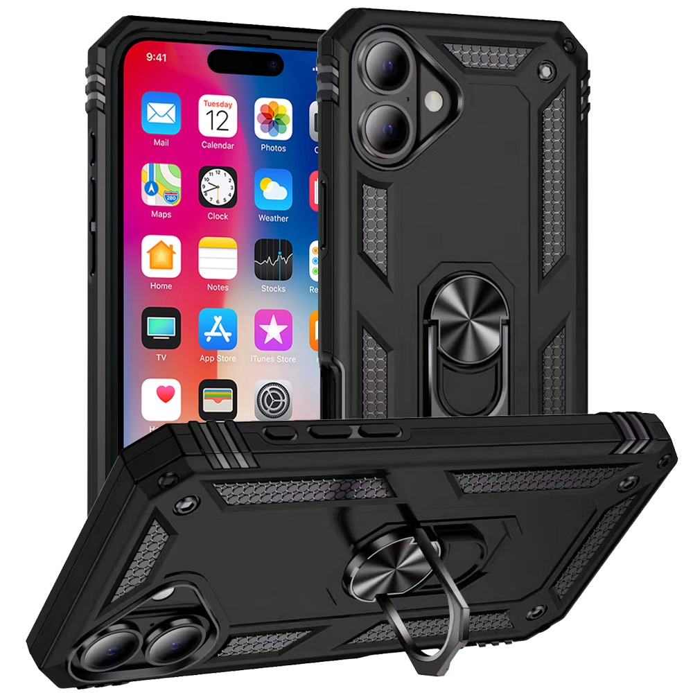 For Apple iPhone 16 Plus Armor Hybrid 360 Rotatable Ring Stand Holder Case Cover - Picture 11 of 48
