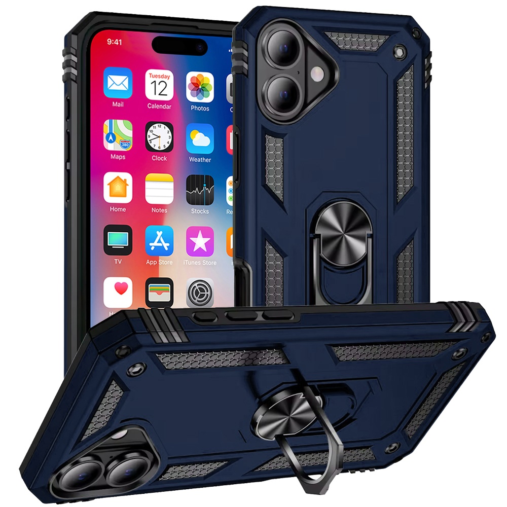 For Apple iPhone 16 Plus Armor Hybrid 360 Rotatable Ring Stand Holder Case Cover - Picture 19 of 48