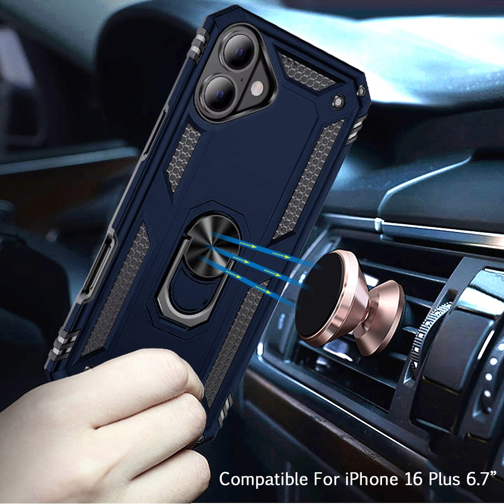 For Apple iPhone 16 Plus Armor Hybrid 360 Rotatable Ring Stand Holder Case Cover - Picture 20 of 48