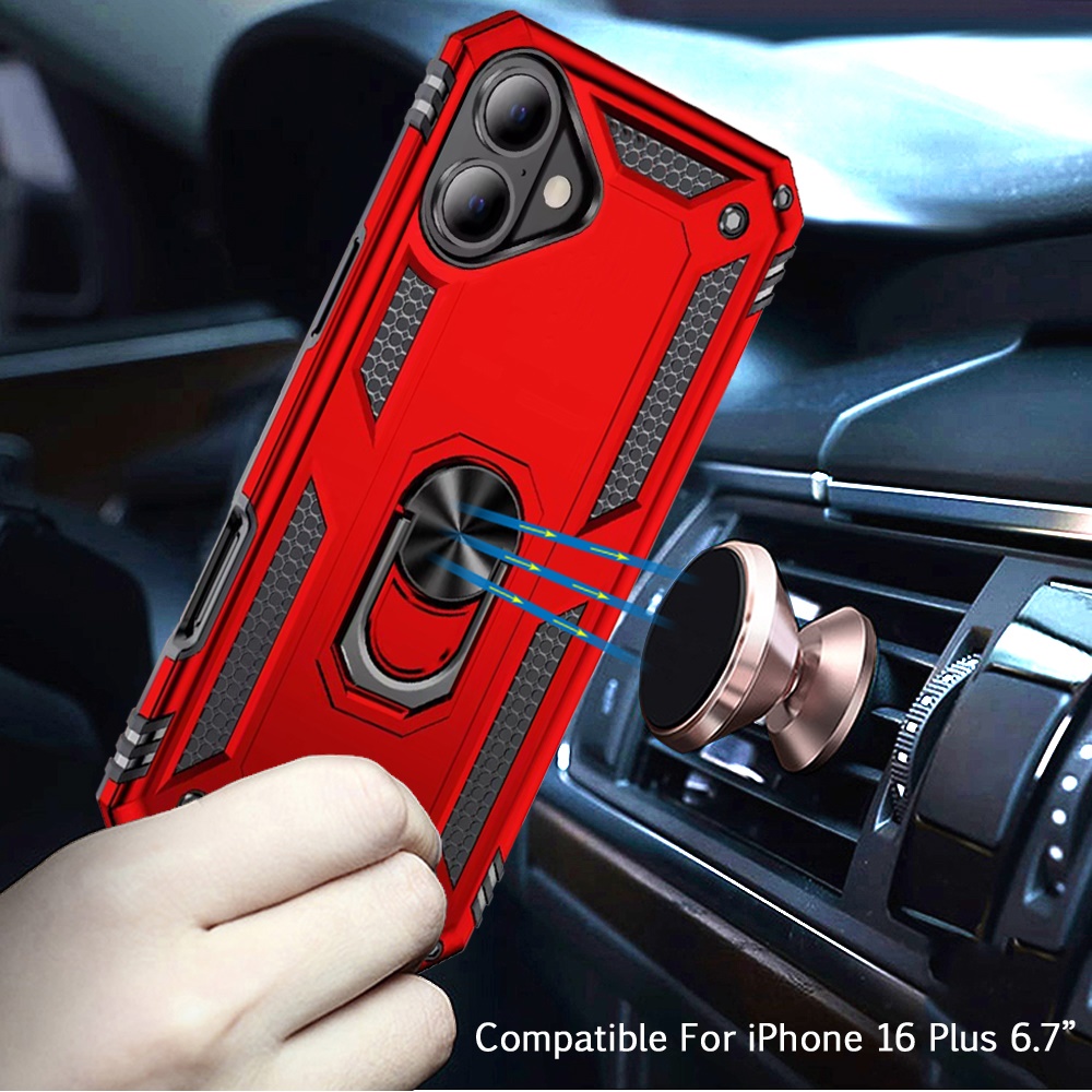 For Apple iPhone 16 Plus Armor Hybrid 360 Rotatable Ring Stand Holder Case Cover - Picture 27 of 48