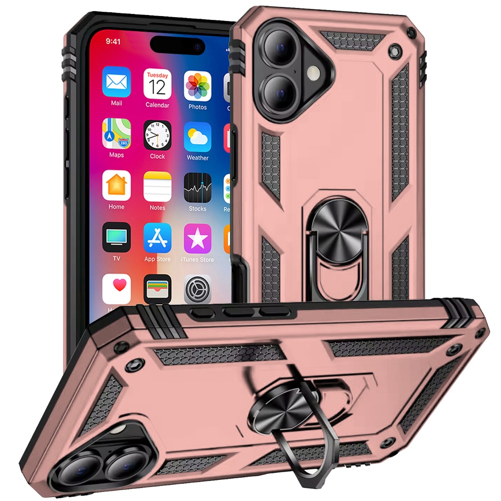 For Apple iPhone 16 Plus Armor Hybrid 360 Rotatable Ring Stand Holder Case Cover - Picture 34 of 48