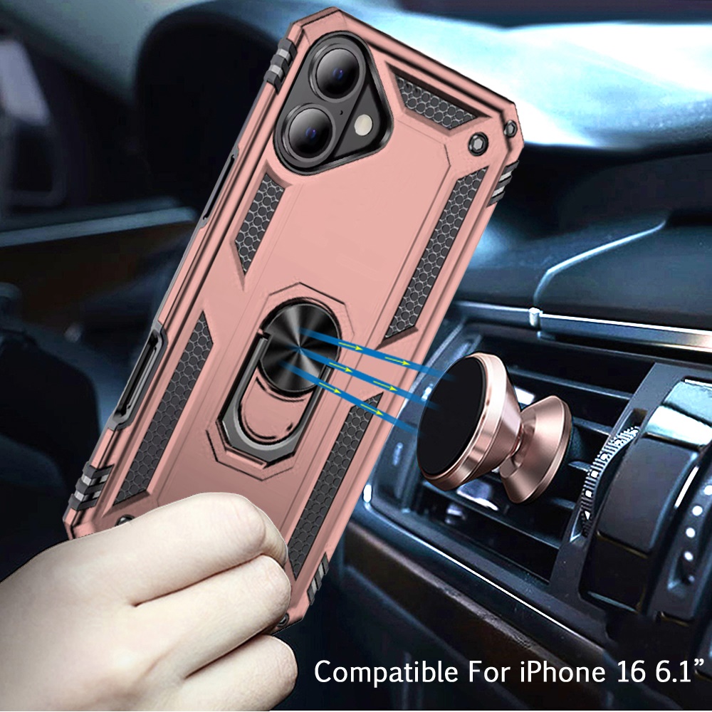 For Apple iPhone 16 Plus Armor Hybrid 360 Rotatable Ring Stand Holder Case Cover - Picture 35 of 48