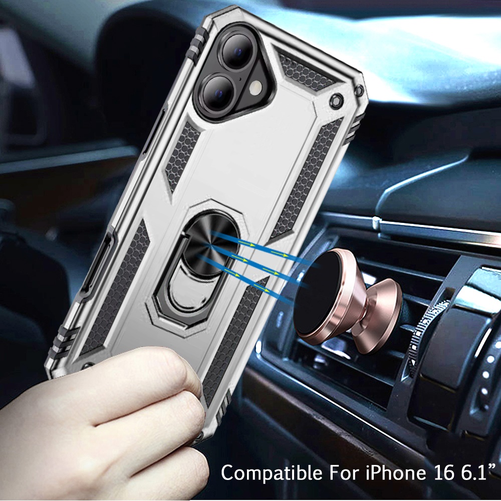 For Apple iPhone 16 Plus Armor Hybrid 360 Rotatable Ring Stand Holder Case Cover - Picture 43 of 48