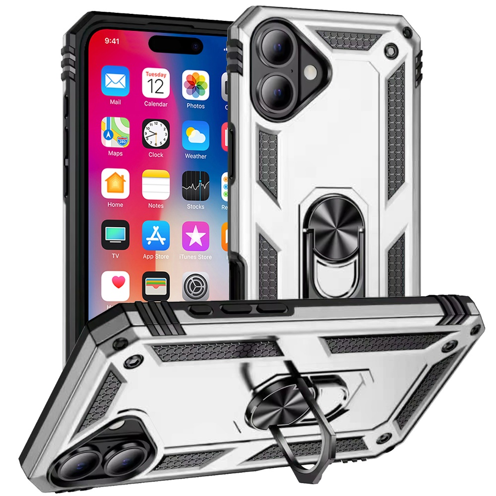For Apple iPhone 16 Plus Armor Hybrid 360 Rotatable Ring Stand Holder Case Cover - Picture 42 of 48