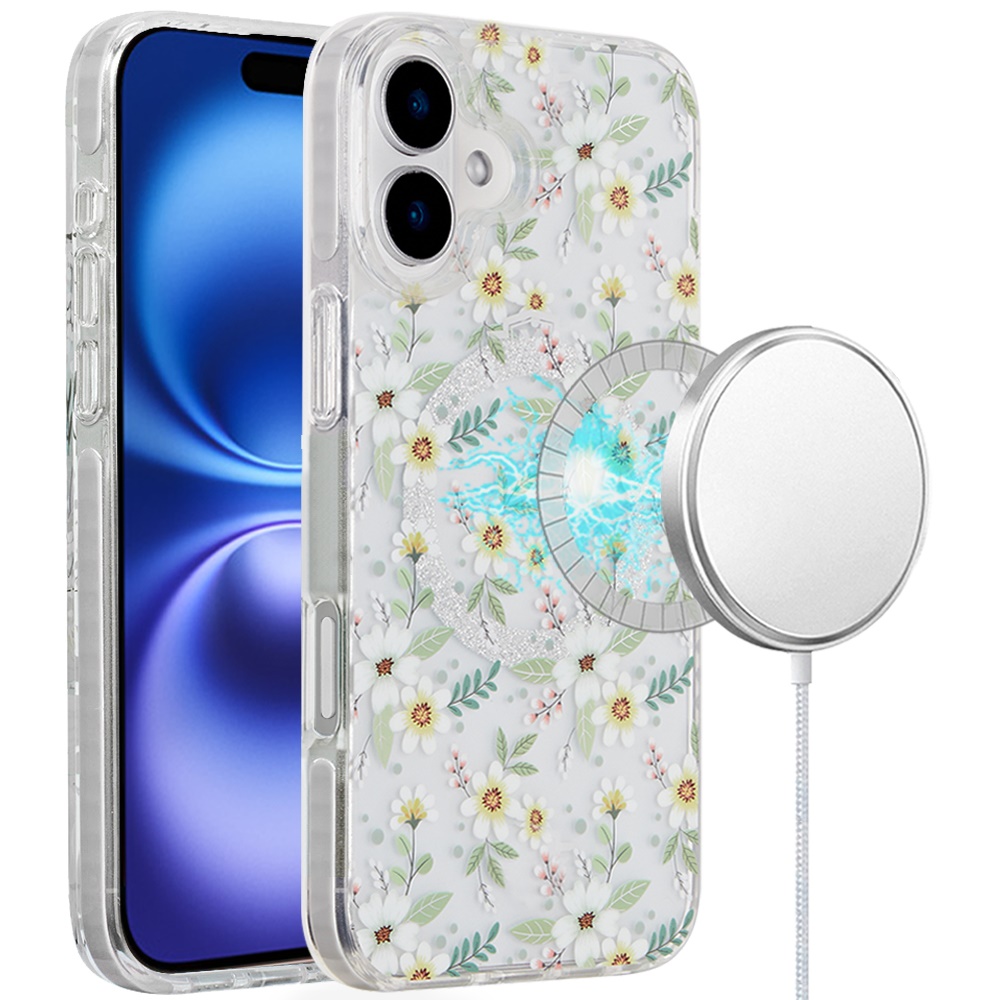 For Apple iPhone 16 Plus Floral Design Hybrid Compatible with Magsafe Case Cover - Picture 71 of 95