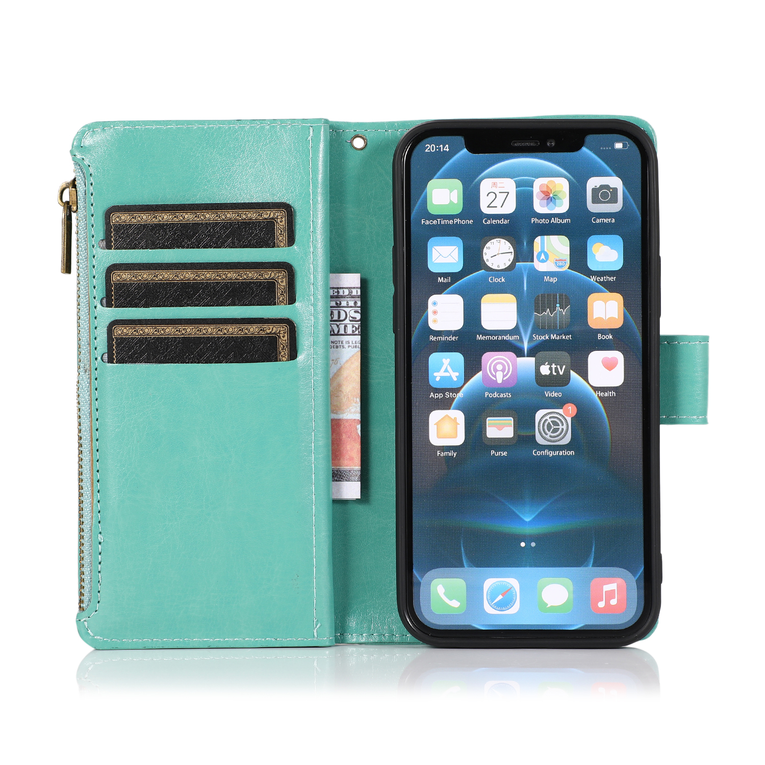 For Apple iPhone 8 Plus/7 6S PLUS Leather Zipper Wallet Case 9 Card Pouch Cover - Picture 50 of 57