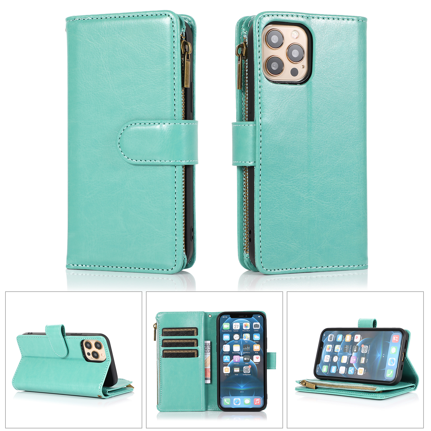 For Apple iPhone 8 Plus/7 6S PLUS Leather Zipper Wallet Case 9 Card Pouch Cover - Picture 49 of 57