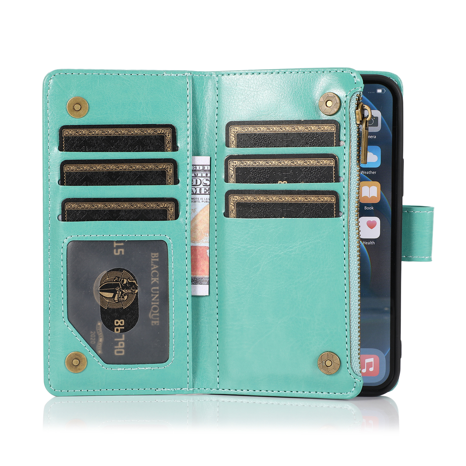 For Apple iPhone 8 Plus/7 6S PLUS Leather Zipper Wallet Case 9 Card Pouch Cover - Picture 51 of 57