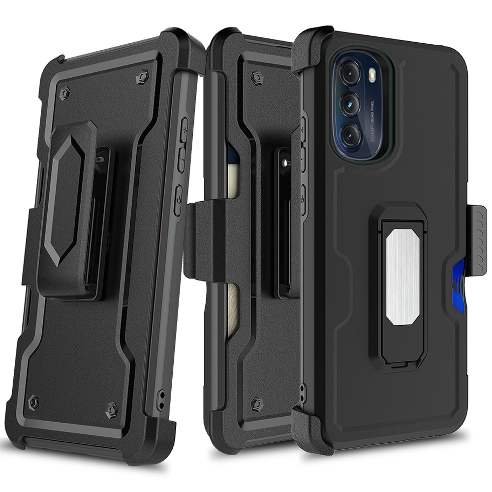 For Motorola Moto G 5G 2022 Armor Belt Clip Card Slot Holster Dand Case Cover - Picture 17 of 40
