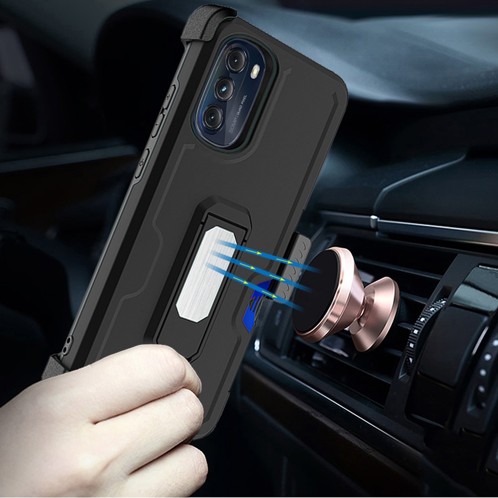 For Motorola Moto G 5G 2022 Armor Belt Clip Card Slot Holster Dand Case Cover - Picture 14 of 40