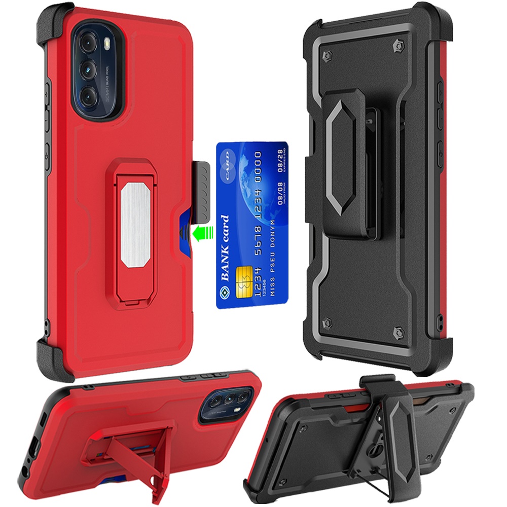 For Motorola Moto G 5G 2022 Armor Belt Clip Card Slot Holster Dand Case Cover - Picture 32 of 40