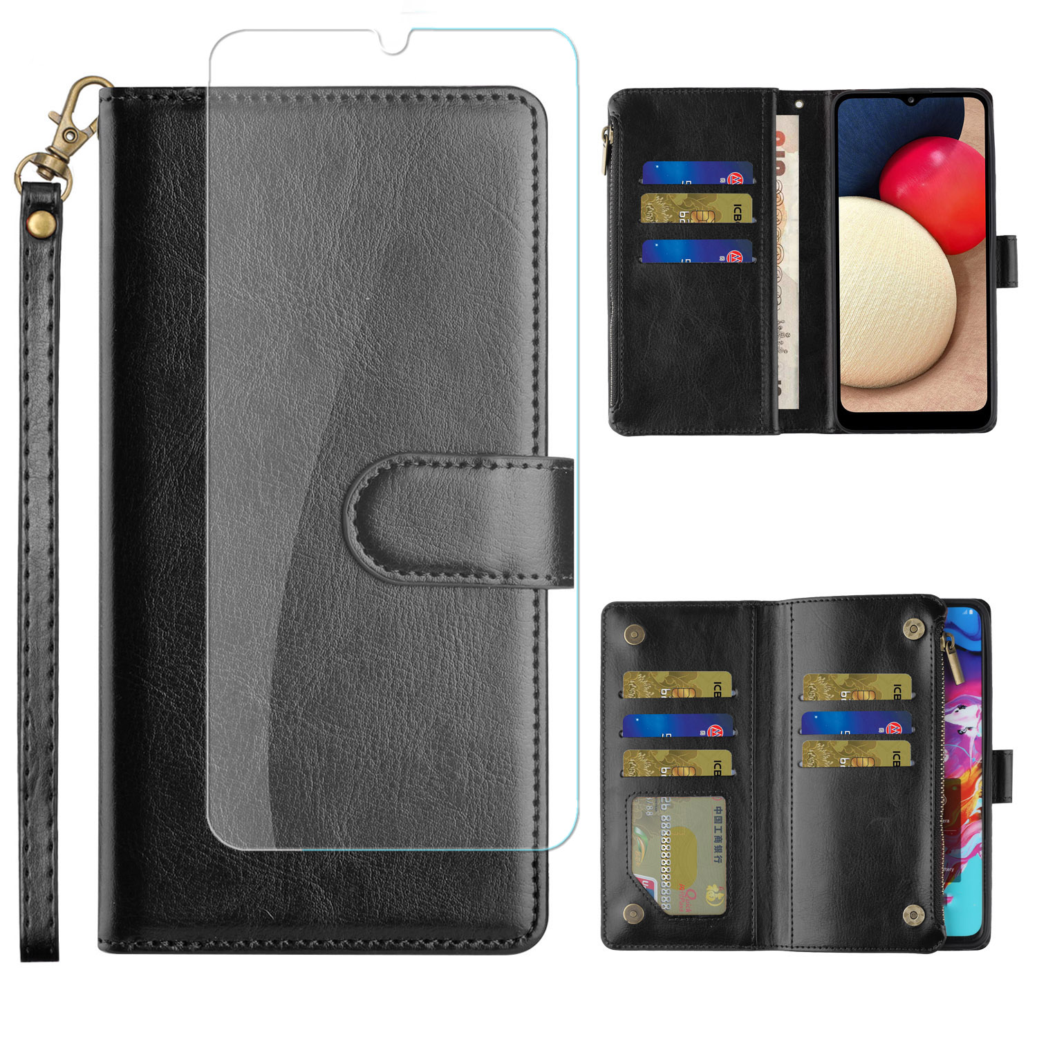 For TCL 30T Card Slots Zipper Wallet Pouch Leather Screen Protector Case Cover - Picture 11 of 72
