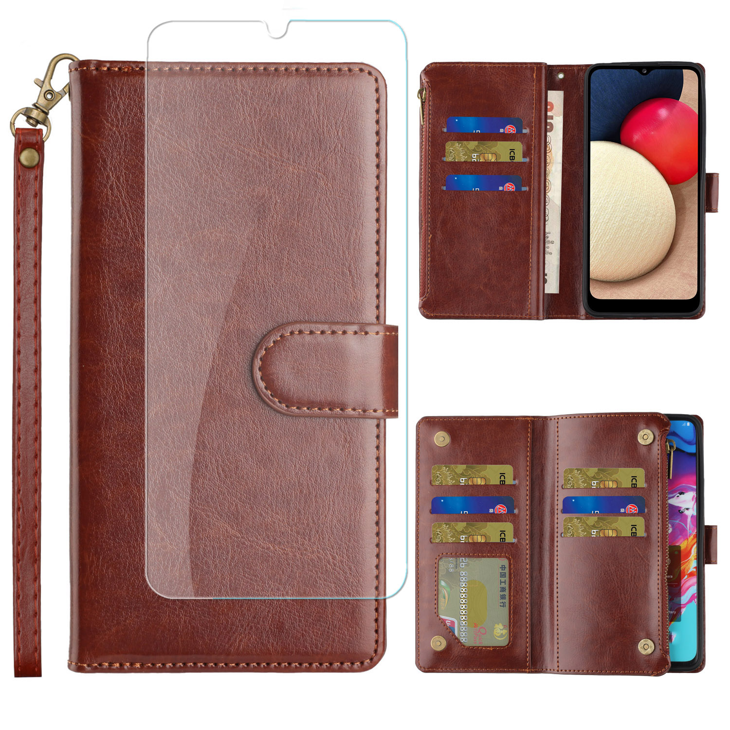 For TCL 30T Card Slots Zipper Wallet Pouch Leather Screen Protector Case Cover - Picture 20 of 72
