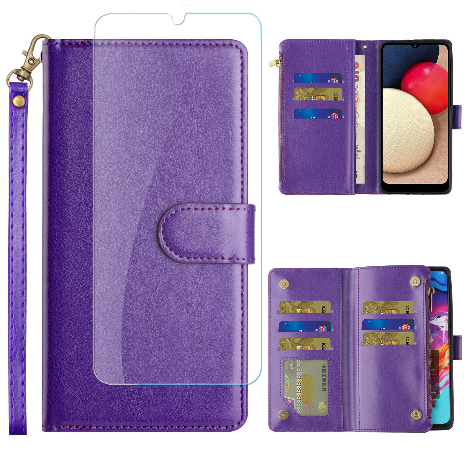 For TCL 30T Card Slots Zipper Wallet Pouch Leather Screen Protector Case Cover - Picture 38 of 72