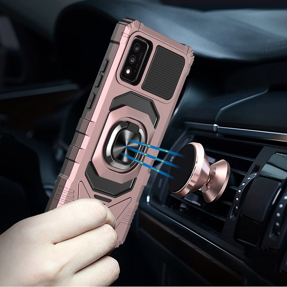 Funda protectora resistente a prueba de golpes para PC resistente TCL 30T híbrida de doble capa con soporte de anillo - Imagen 42 de 58