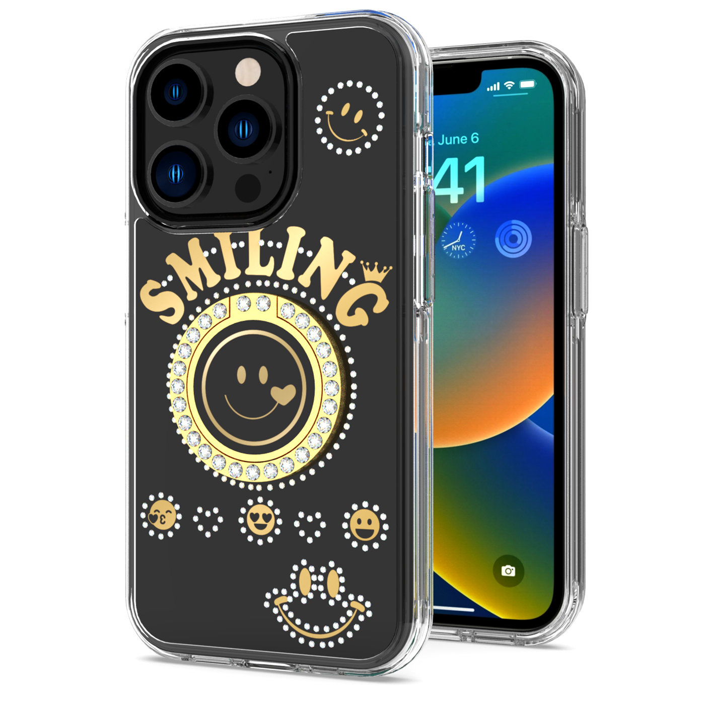 For Apple iPhone 11 /Pro Max Smiling Ornament Bling Ring Stand Hybrid Case Cover - Picture 8 of 31