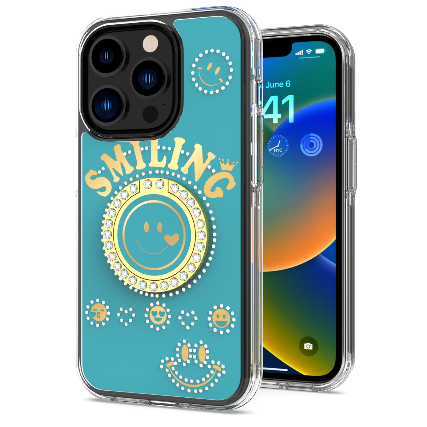For Apple iPhone 11 /Pro Max Smiling Ornament Bling Ring Stand Hybrid Case Cover - Picture 14 of 31
