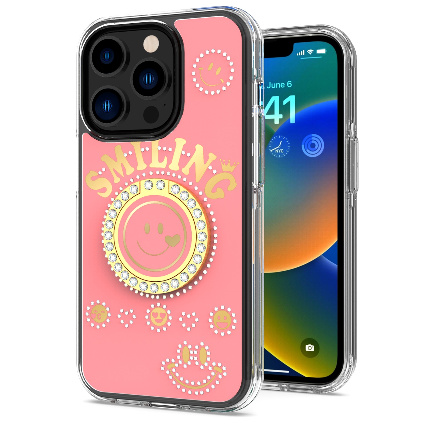 For Apple iPhone 11 /Pro Max Smiling Ornament Bling Ring Stand Hybrid Case Cover - Picture 20 of 31