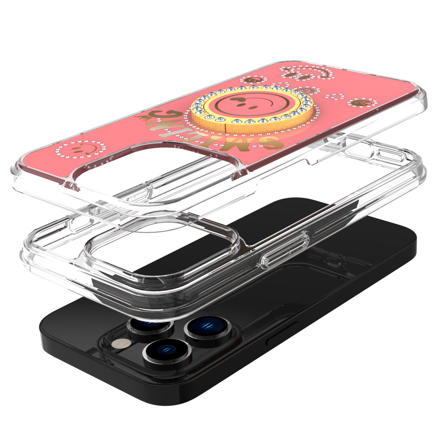 For Apple iPhone 11 /Pro Max Smiling Ornament Bling Ring Stand Hybrid Case Cover - Picture 22 of 31