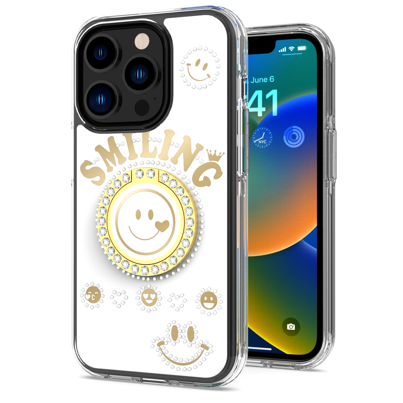 For Apple iPhone 11 /Pro Max Smiling Ornament Bling Ring Stand Hybrid Case Cover - Picture 26 of 31