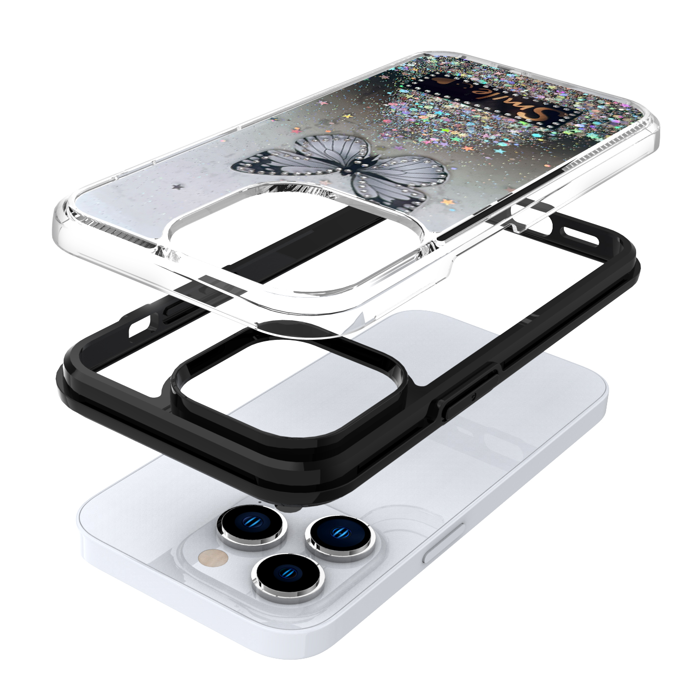 Funda protectora híbrida de poliuretano termoplástico brillante brillante para Apple iPhone 13/Pro Max mariposa sonrisa brillante - Imagen 10 de 38