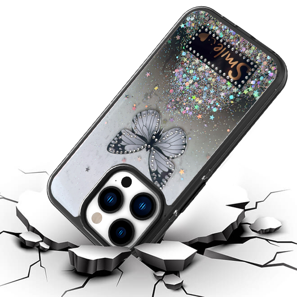 Funda protectora híbrida de poliuretano termoplástico brillante brillante para Apple iPhone 13/Pro Max mariposa sonrisa brillante - Imagen 11 de 38