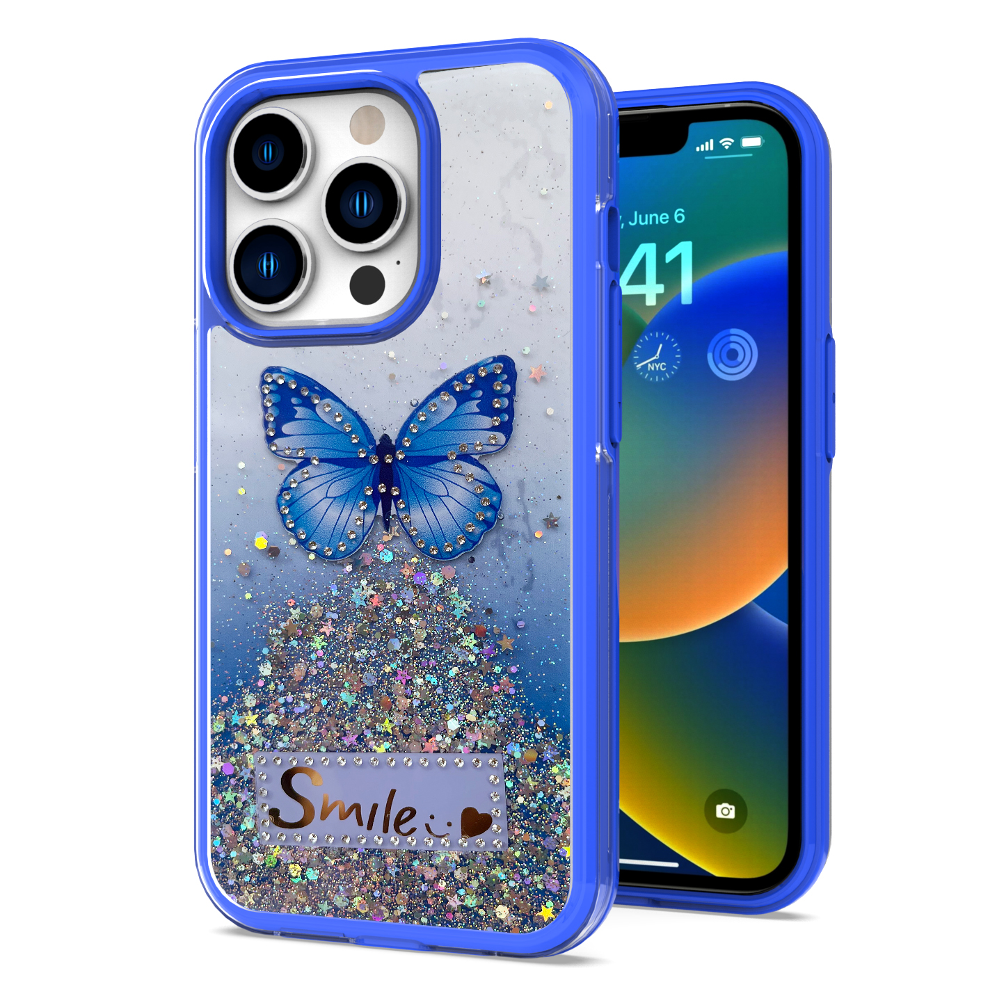 Funda protectora híbrida de poliuretano termoplástico brillante brillante para Apple iPhone 13/Pro Max mariposa sonrisa brillante - Imagen 15 de 38