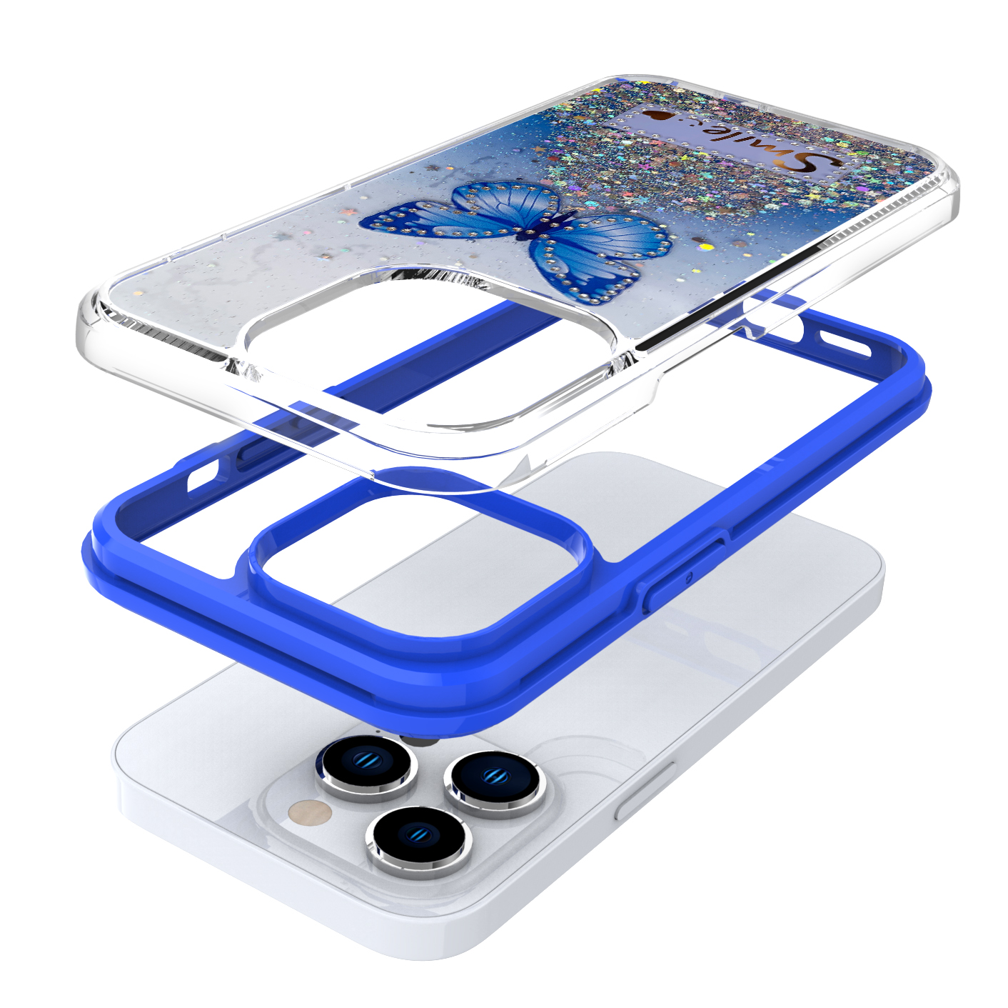 Funda protectora híbrida de poliuretano termoplástico brillante brillante para Apple iPhone 13/Pro Max mariposa sonrisa brillante - Imagen 17 de 38