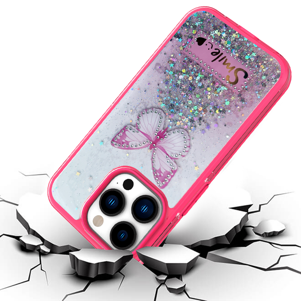 Funda protectora híbrida de poliuretano termoplástico brillante brillante para Apple iPhone 13/Pro Max mariposa sonrisa brillante - Imagen 28 de 38