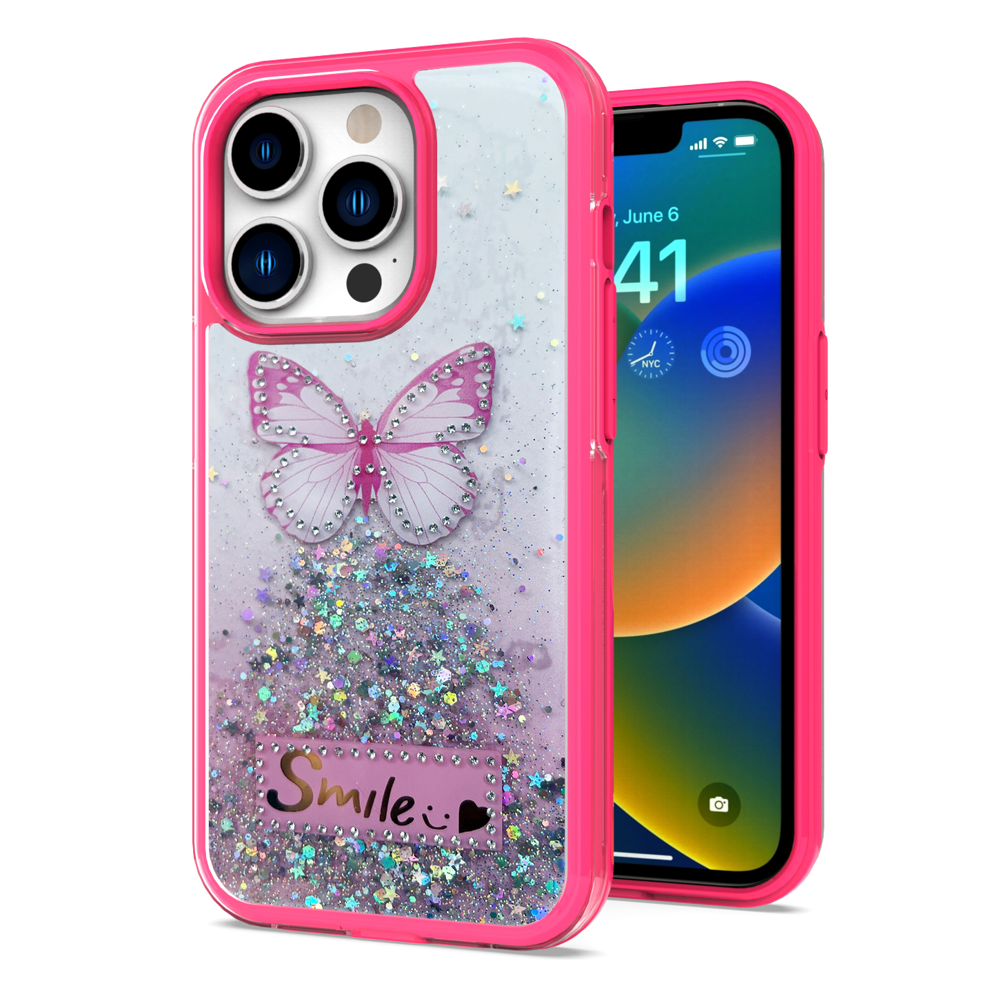 Funda protectora híbrida de poliuretano termoplástico brillante brillante para Apple iPhone 13/Pro Max mariposa sonrisa brillante - Imagen 27 de 38