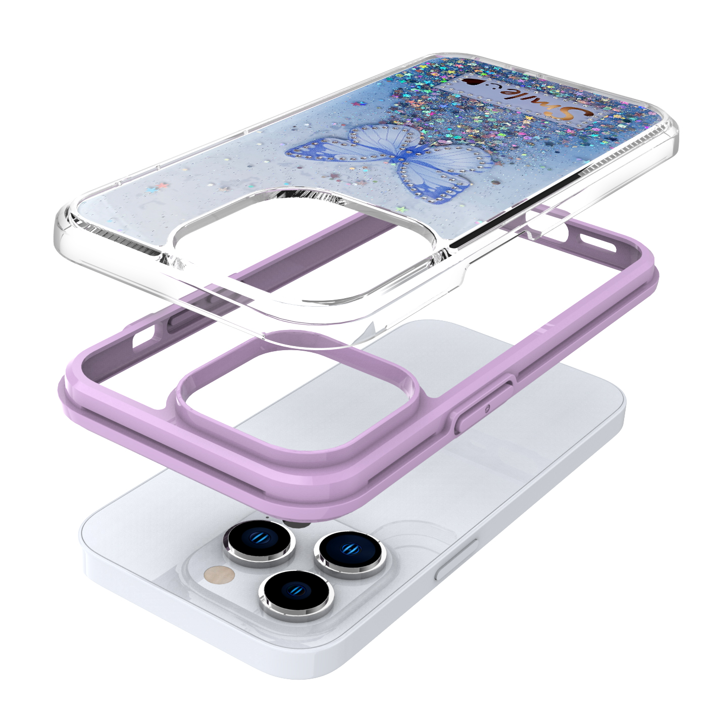 Funda protectora híbrida de poliuretano termoplástico brillante brillante para Apple iPhone 13/Pro Max mariposa sonrisa brillante - Imagen 23 de 38