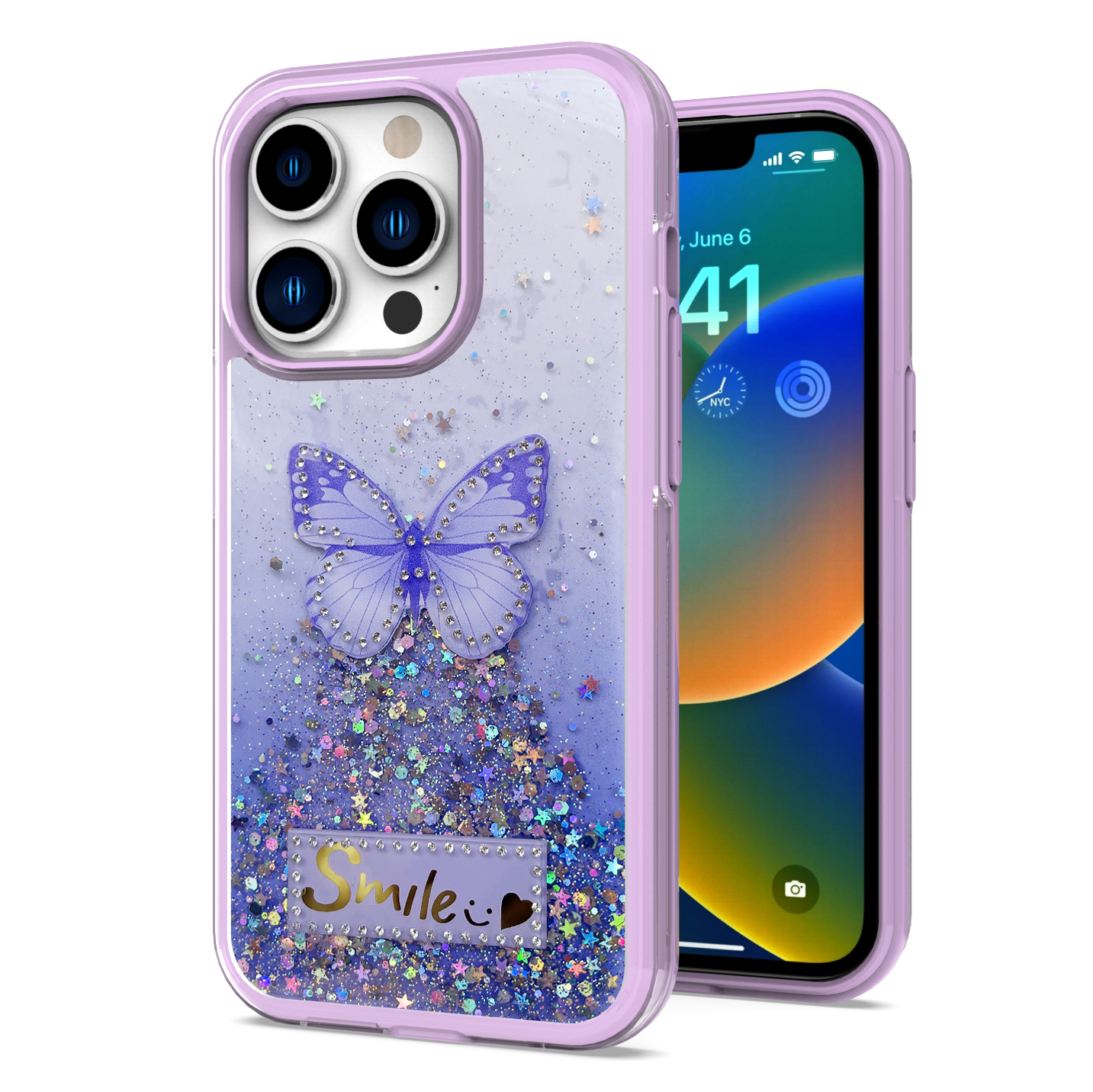 Funda protectora híbrida de poliuretano termoplástico brillante brillante para Apple iPhone 13/Pro Max mariposa sonrisa brillante - Imagen 21 de 38