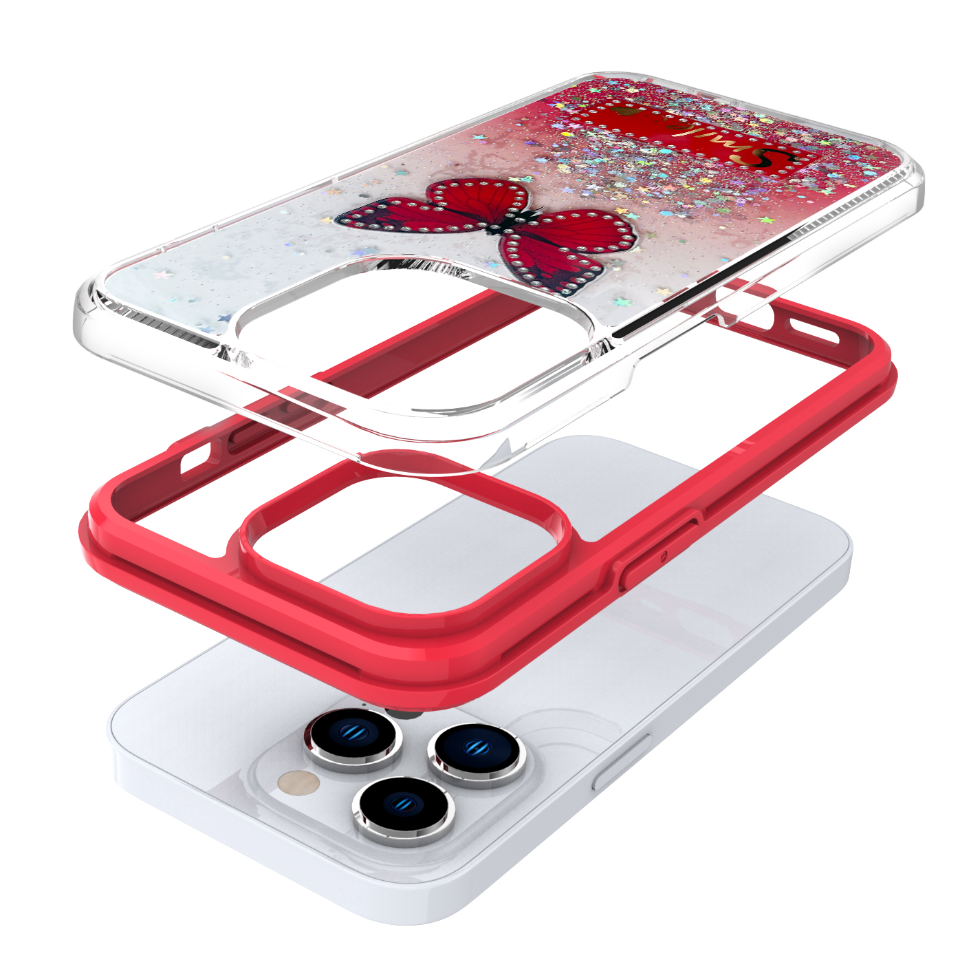 Funda protectora híbrida de poliuretano termoplástico brillante brillante para Apple iPhone 13/Pro Max mariposa sonrisa brillante - Imagen 35 de 38
