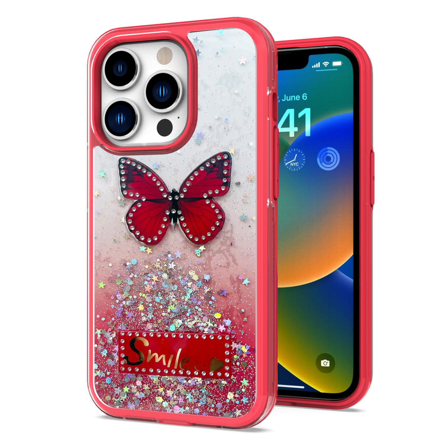 Funda protectora híbrida de poliuretano termoplástico brillante brillante para Apple iPhone 13/Pro Max mariposa sonrisa brillante - Imagen 33 de 38