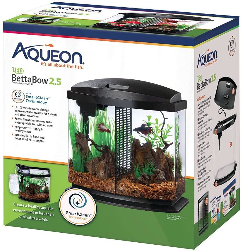 black box clean fish tank Aquarium, Aqueon (Aqueon LED BettaBow 2.5 SmartClean Aquarium Kit Black)